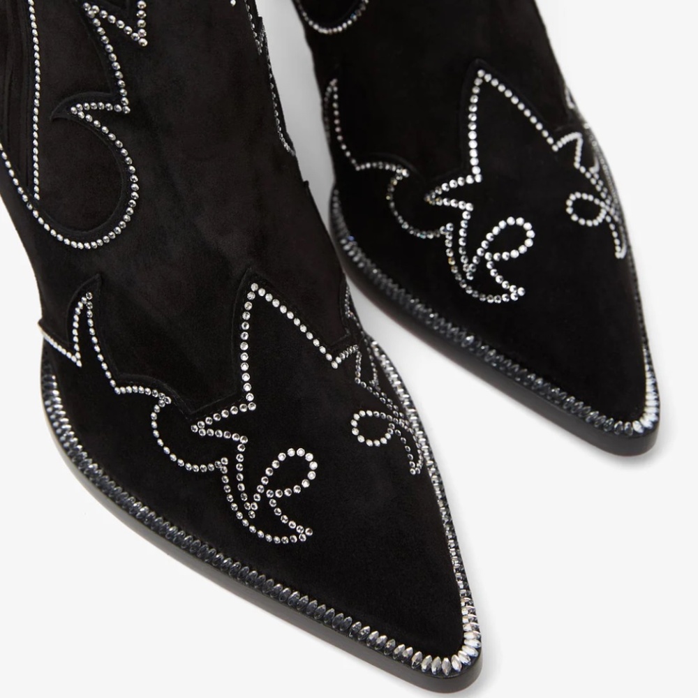 Christian Louboutin Santigag Strass 85 Black Suede Western Ankle Heel Boot 40 - Picture 9 of 16